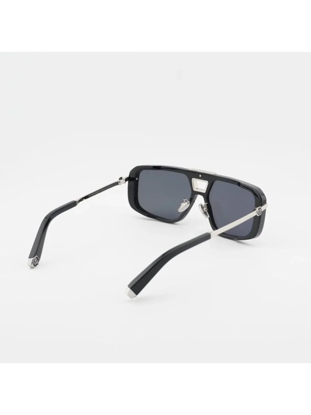 Philipp Plein SPP008M 0700 Sunglasses Shiny Black Aviator Frame, Grey Lenses - Picture 4 of 10